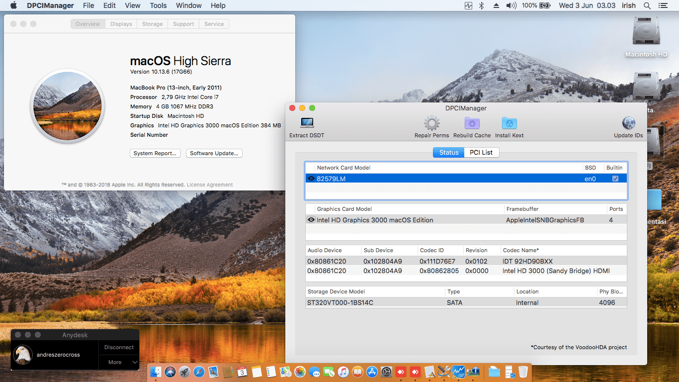 Success Hackintosh macOS High Sierra 10.13.6 Build 17G66 in Dell Latitude E6220